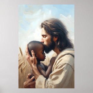 Poster Jesus e Menino Jesus e Cristão Menino Negro