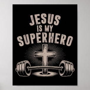 Poster Jesus É Meu Super Herói Barbell Funny Christian Wo