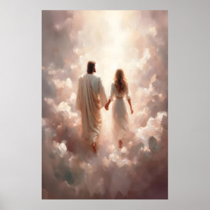 Poster Jesus e Mulher Jesus Segurando as Mãos da Mulher J