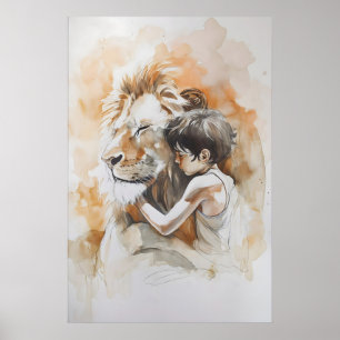 Poster Jesus E O Leão Aquarela Minimalista Cristã