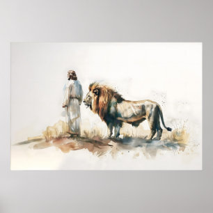 Poster Jesus E O Leão De Judá Aquarela Cristã