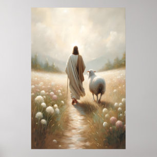 Poster Jesus e Ovelhas Arte Bíblica Arte Cristã Arte de J