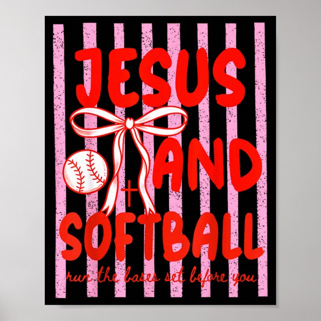Poster Jesus e Softball Coquette Dia de Jogo Mãe de Softb (Frente)