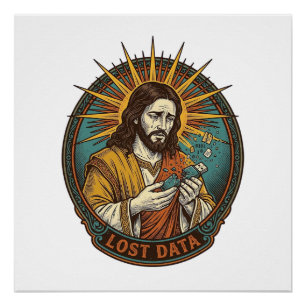 Pôster Jesus Esmagou Pendrive Perdeu Dados Humor_1