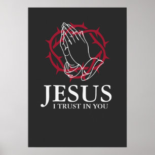 Poster Jesus Eu Confio Em Ti Mãos em Oração Coroa de Espi