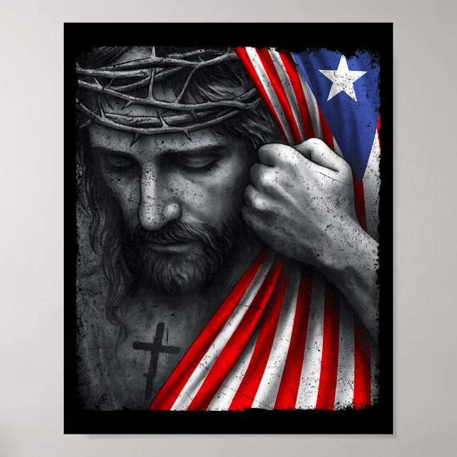 Poster Jesus Faith Cross Crown America Puerto Rico Herita (Frente)