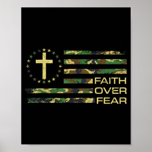 Poster Jesus Fé Sobre o Medo Cruz Camuflagem Bandeira Ame