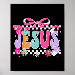 Poster Jesus Floral Groovy Coquette Laço Religioso Cristi