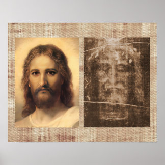 Poster Jesus Holy Face and Shroud of Turin
