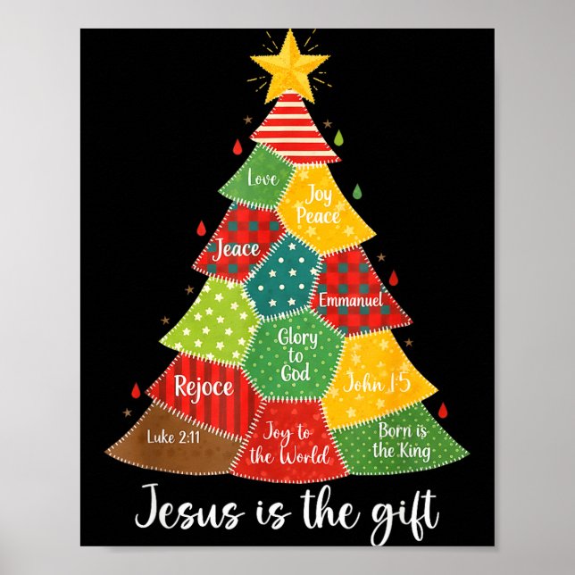 Poster Jesus Is The Gift Christmas Tree Patchwork Scriptu (Frente)