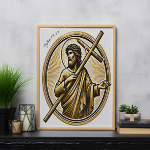 Poster Jesus Levantando Ouro Cruz com Amor