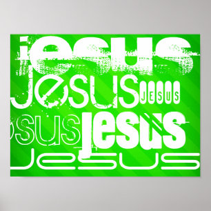 Poster Jesus; Listras verdes de néon