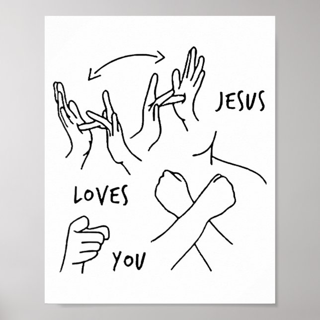 Poster Jesus Loves You Asl Sign Language Christian  (Frente)