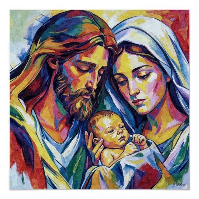 Pôster Jésus Marie et Joseph huile expressionniste (Frente)