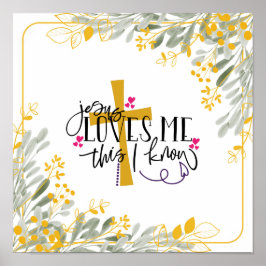 Poster Jesus me ama isso eu sei, cruz e flores