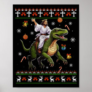 Poster Jesus Montado em Dinossauro Meme Engraçado Suéter 