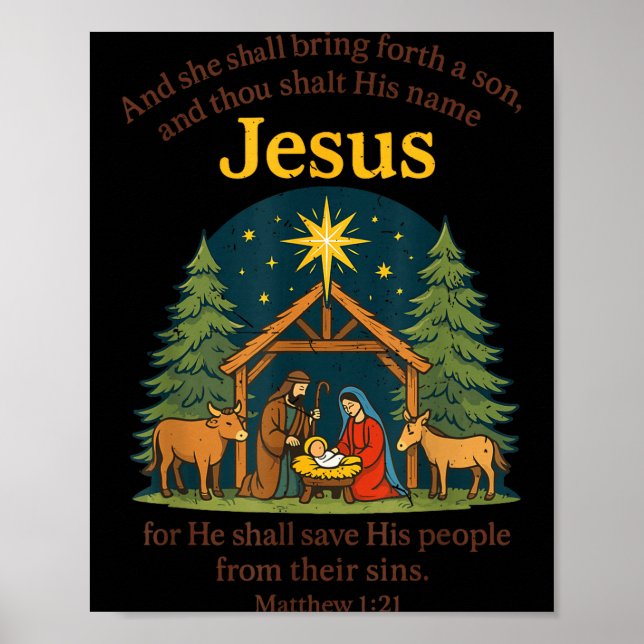 Poster Jesus Nativity Christian Christmas Bible Pjs Toddl (Frente)