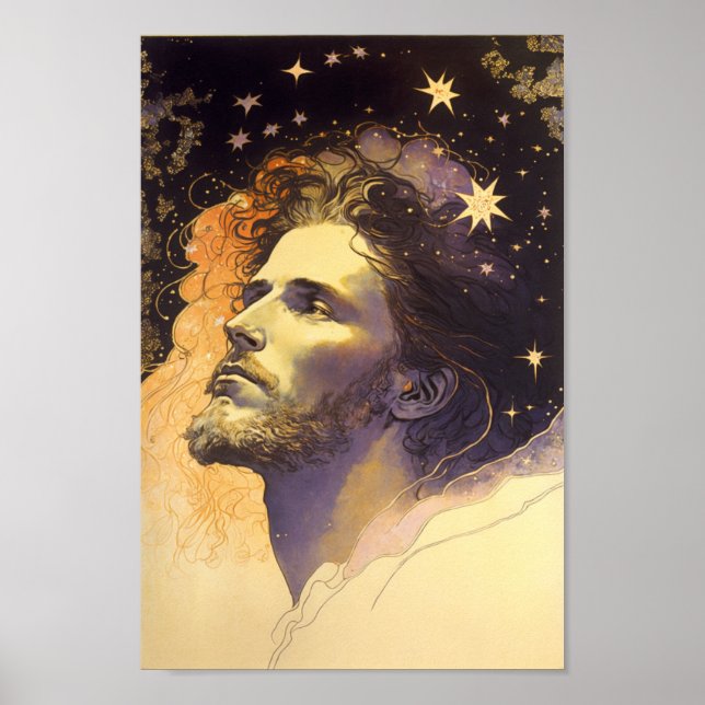 Poster Jesus no Cosmos pela Arte Gerada por Mucha AI (Frente)