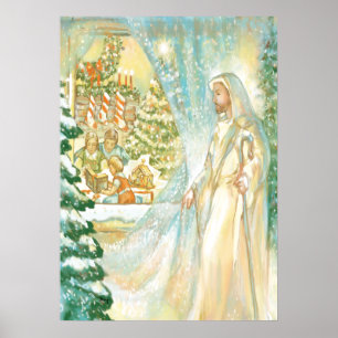 Poster Jesus no Natal que olha com o véu da neve