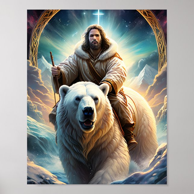 Poster Jesus num urso polar 8x10 (Frente)