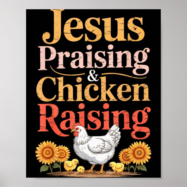 Poster Jesus Praising &amp; Chicken Raising Funny Faith F (Frente)