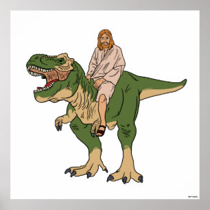 Poster Jesus que monta T-Rex