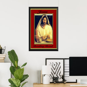 Pôster Jesus que quebra o quadro do vermelho do pão
