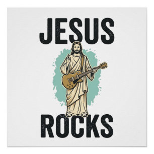 Pôster Jesus Rocks Guitar Entalhe Cristão Vintage Des