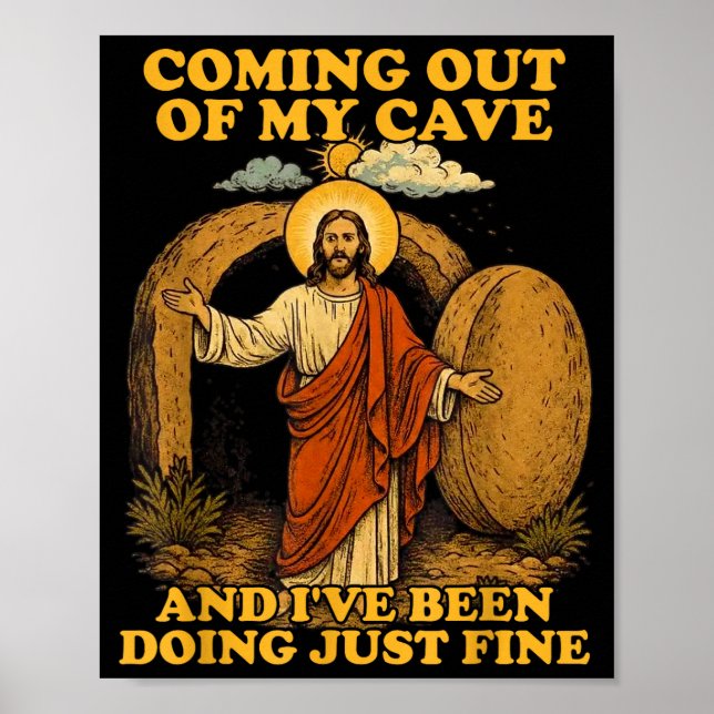Poster Jesus saindo da caverna e estando bemJesus (Frente)