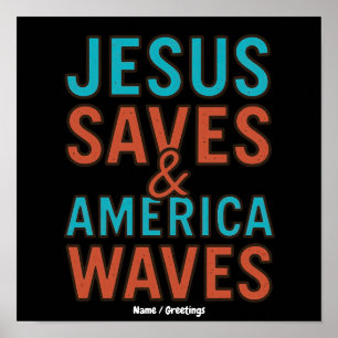 Poster Jesus Salva & a América Ondea Camiseta Cristã Vint