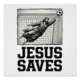 Pôster Jesus Salva Camisa de Gravura Vintage de Goleiro d