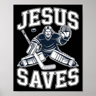 Poster Jesus Salva – Humor de Hockey para Jogadores Crist