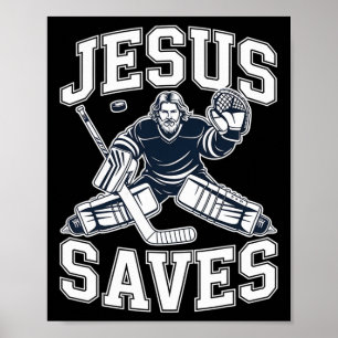 Poster Jesus Salva – Humor de Hockey para Jogadores Crist