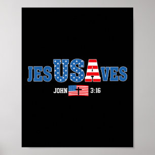 Poster Jesus Salva Jesusaves Usa John 3_16 American Flag