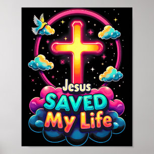 Poster Jesus Salvou a Minha Vida Cruz Cristãos Bíblia Rel