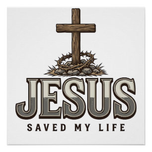 Pôster Jesus Salvou Minha Vida Entalhe Vintage Design Cri