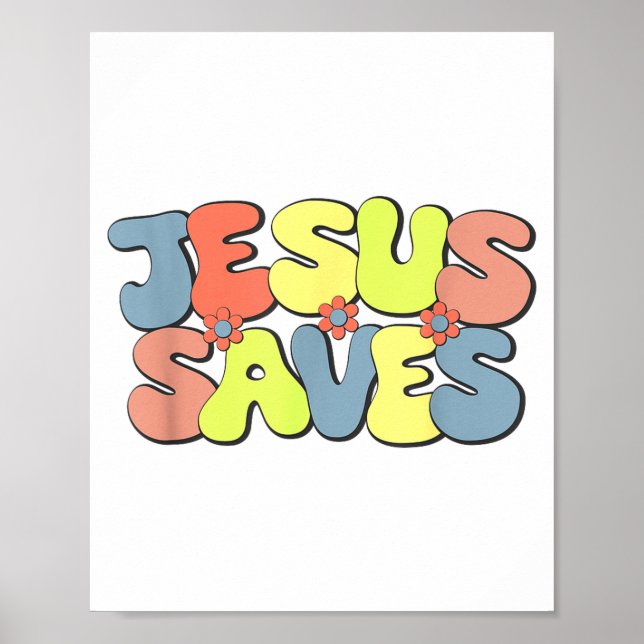 Poster Jesus Saves - Hipe Flower Child Style  (Frente)
