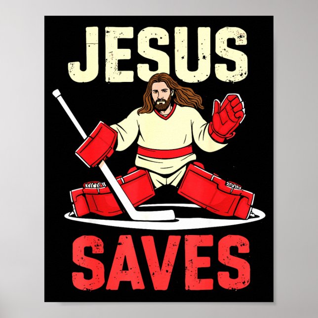 Poster Jesus Saves Ice Hockey Goalie Player Christian Fun (Frente)