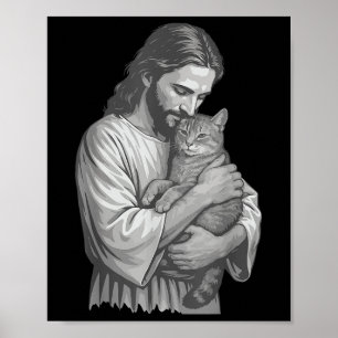 Poster Jesus segurando gato