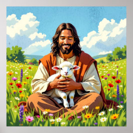 Poster Jesus segurando um Cordeiro | Páscoa Religiosa