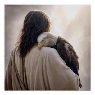 Pôster Jesus segurando uma águia-careca doente