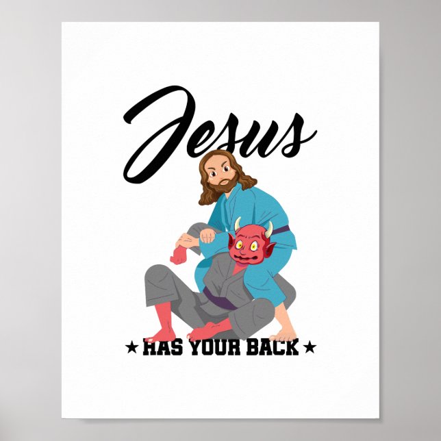 Poster Jesus Tem Suas Costas Jiu-Jitsu BJJ Engraçado MMA (Frente)