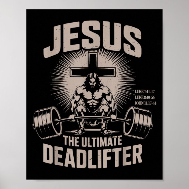 Poster Jesus The Ultimate Deadlifter Muscle Kid Funny Chr (Frente)