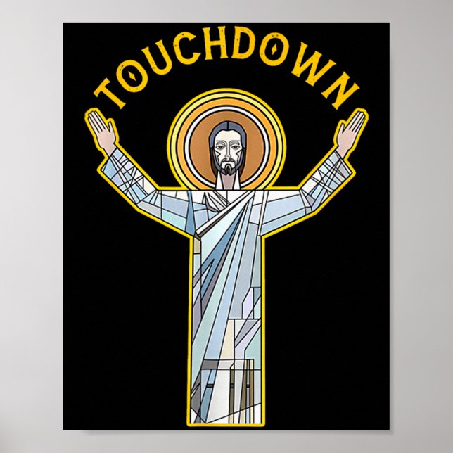Poster Jesus Touchdown Fun Christian Faith Saying Meme Ch (Frente)