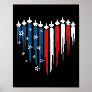Poster Jet Airplane Heart Red White Blue American Flag 4t