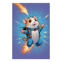 Pôster Jetpack Hamster Poster | Funny Cartoon Wall Art