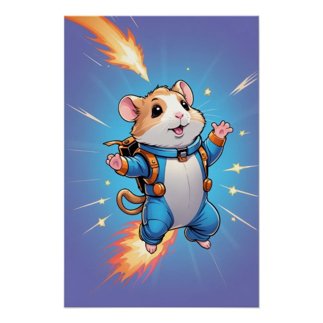 Pôster Jetpack Hamster Poster | Funny Cartoon Wall Art (Frente)