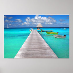 Poster Jetty com barcos em lagoa tropical