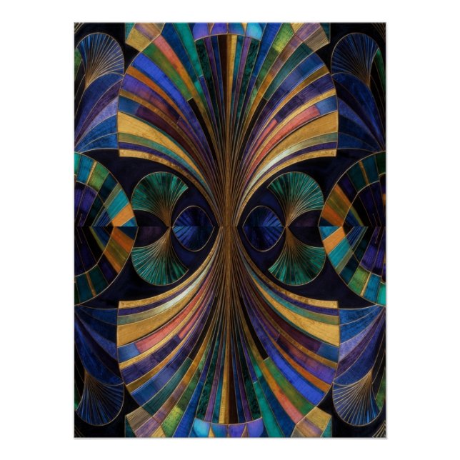 Pôster Jewel Tone Peacock Blue Purple Gold Art Deco (Frente)
