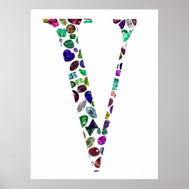 Poster Jewelry Gemstones Monograma - Letra V (Frente)
